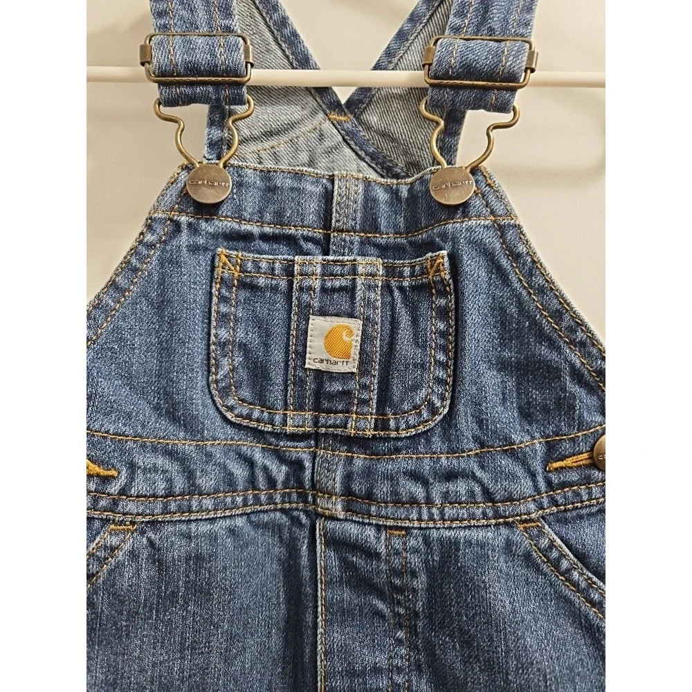 CARHARTT Bib Overalls Denim Jean Size Infant 9 Months Baby Snap Closure Cotton